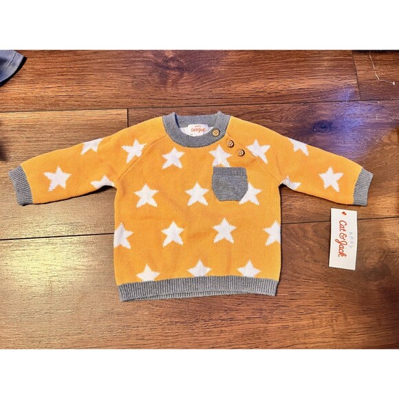 cat & jack knit grey yellow stars nwt 0-3 months baby - Picture 1 of 4